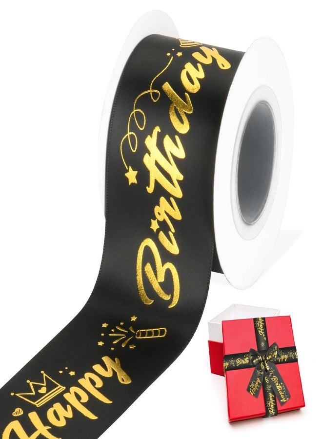 Homakover Happy Birthday Ribbon Birthday Decorations Gift Box Wrapping, Glitter Black Satin Ribbon for Crafts, Banner Making and Cake Decor, 2 Inch x 10 Yards - Image 1